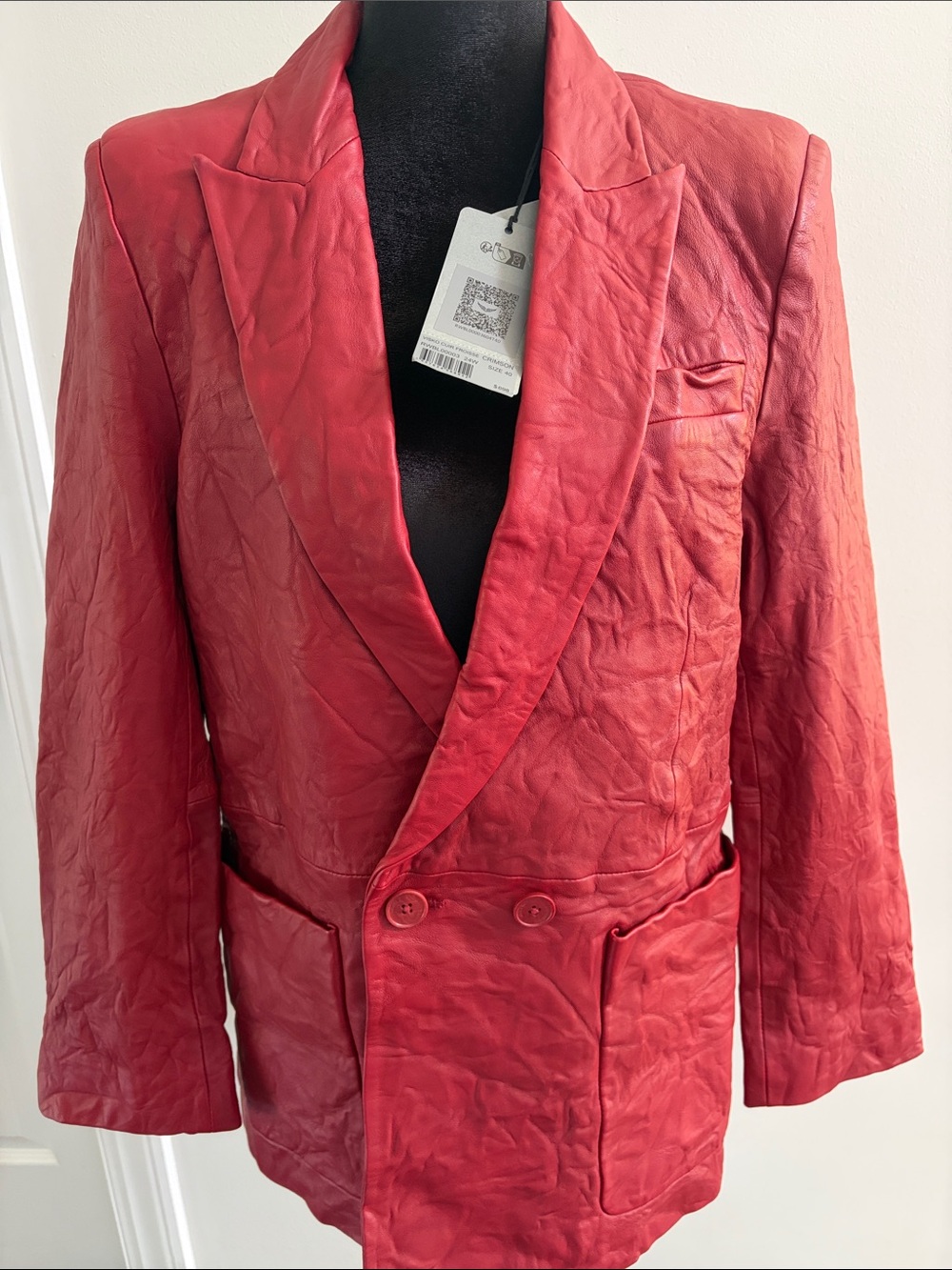 Zadig & Voltaire Crimson Visko Crinkled Leather Blazer FR40/US8